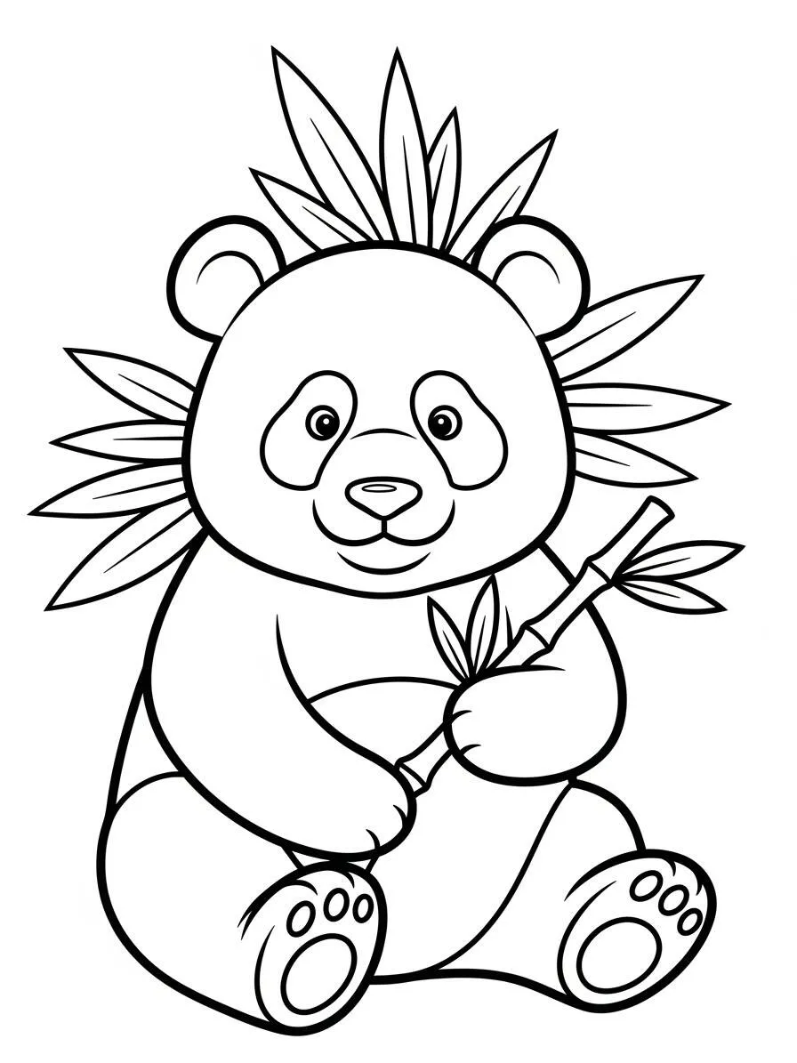 Lindo Panda Sosteniendo Bambú Dibujo para colorear