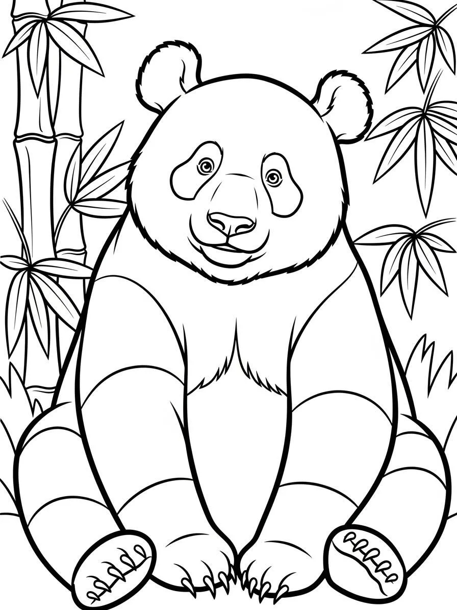 Desenho de Panda Fofo Sentado para Colorir
