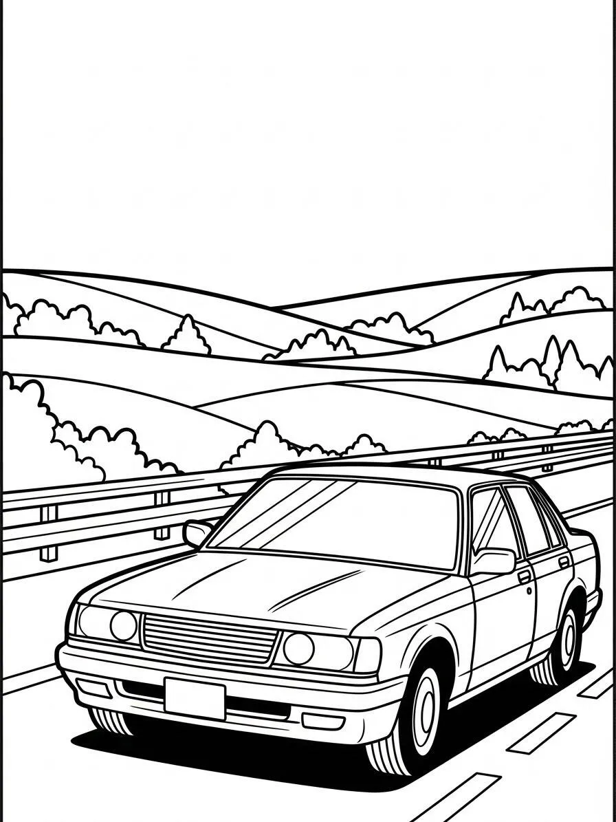 Desenho de Carro Clássico na Estrada para Colorir