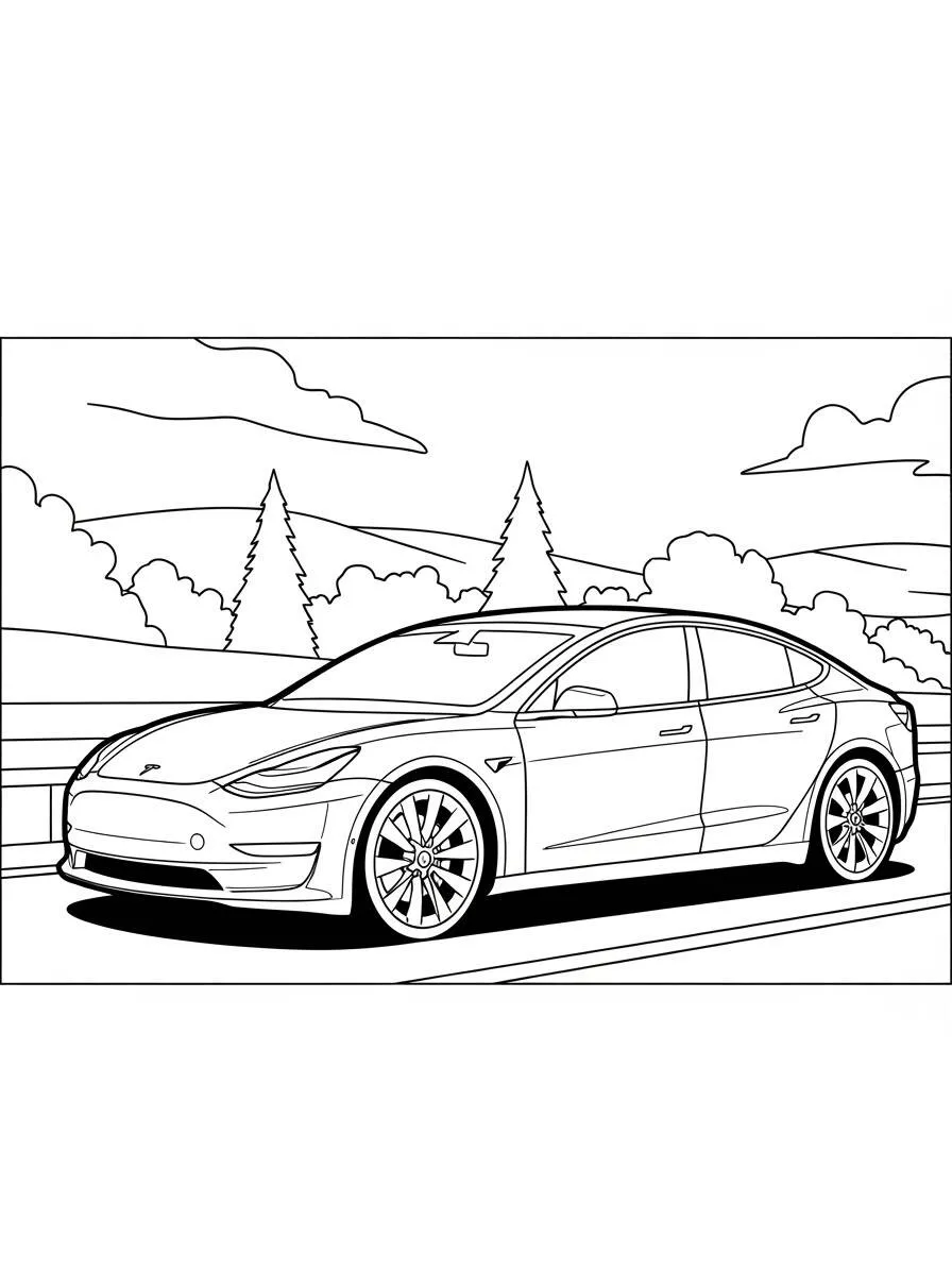 Dibujo para colorear de coche eléctrico moderno