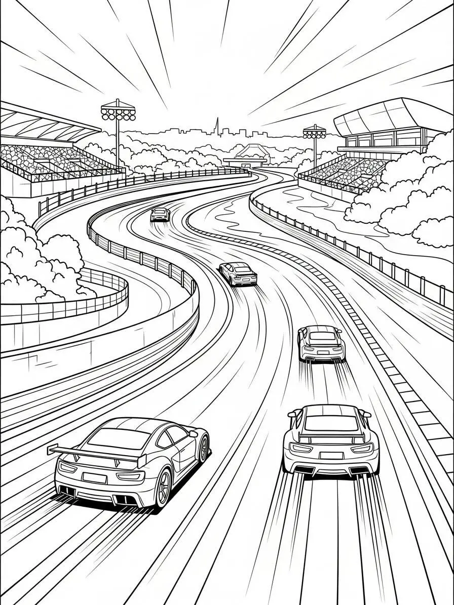 Coloriage Voitures de course sur la piste
