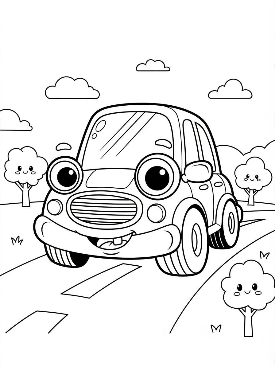 Desenho de Carro Fofo para Colorir