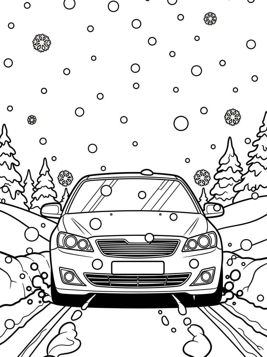 Desenho de Carro na Neve para Colorir