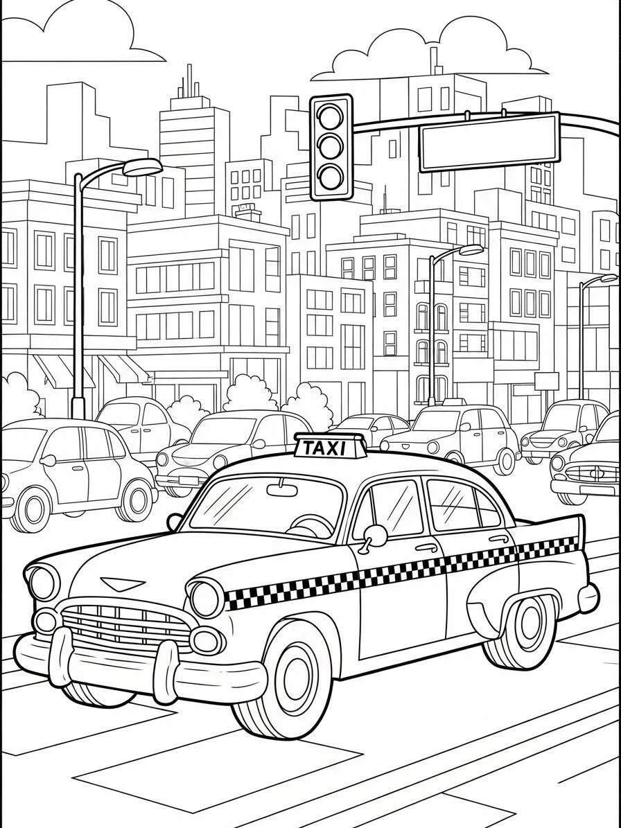 Desenho de Taxi Clássico para Colorir
