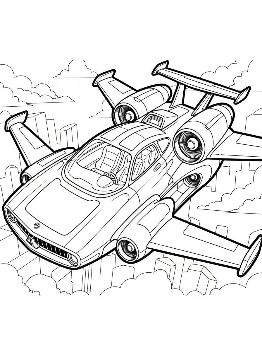Página para colorear de coche volador futurista
