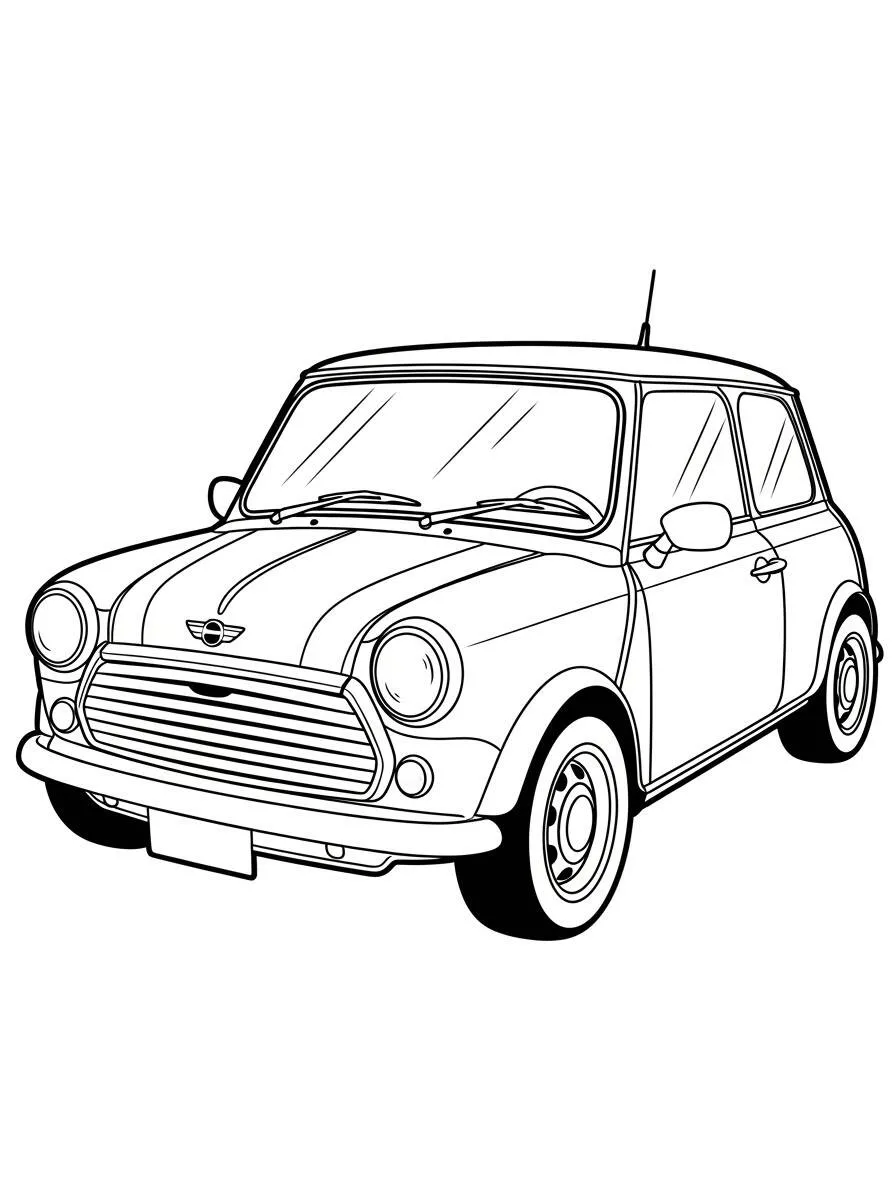Desenho de Carro Clássico Mini Cooper para Colorir