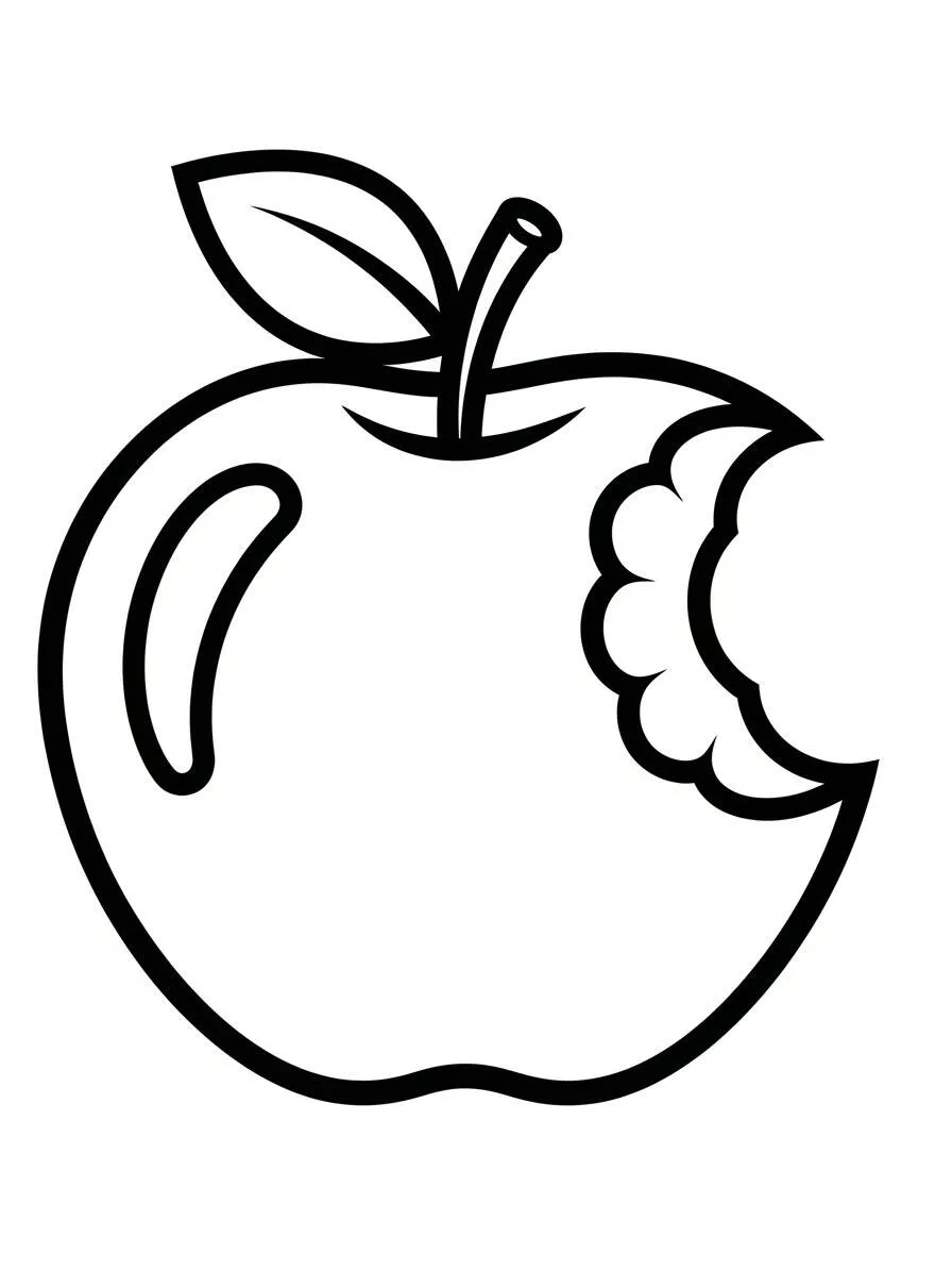 Desenho de Maçã Mordida para Colorir
