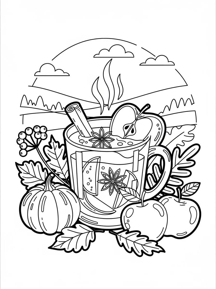 Desenho de Maçã em Bebida Quente para Colorir