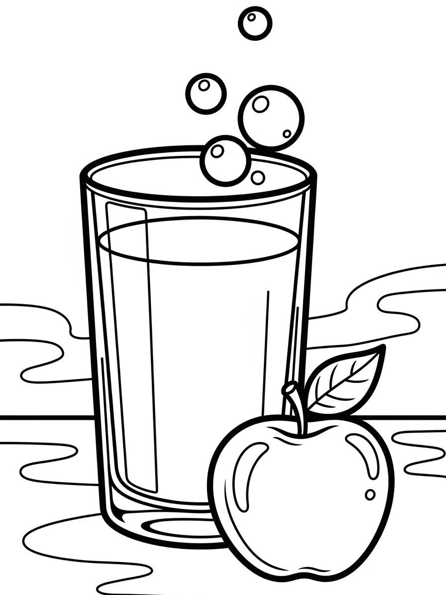 Desenho de Suco de Maçã e Maçã para Colorir