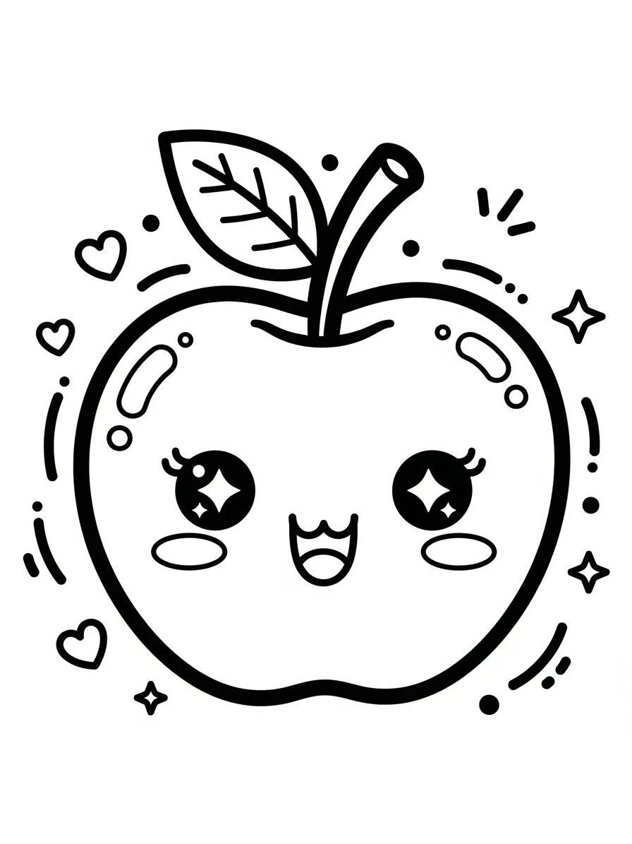 Desenho de Maçã Kawaii para Colorir