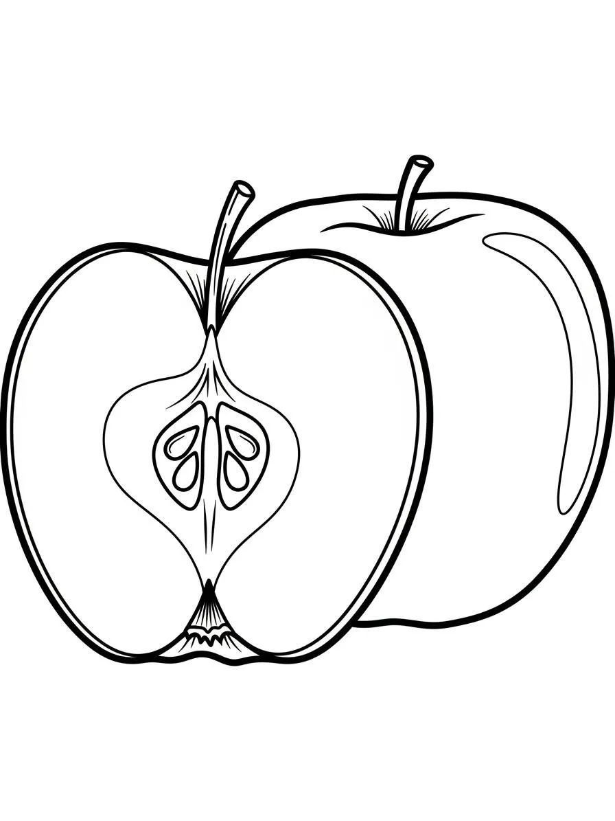Desenho de Maçã Cortada para Colorir