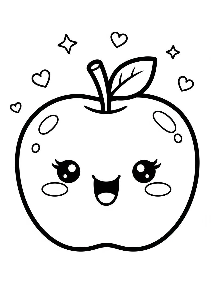 Desenho de Maçã Kawaii para Colorir