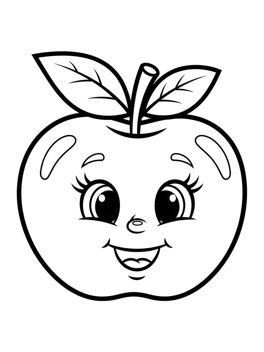Desenho de Maçã Kawaii para Colorir