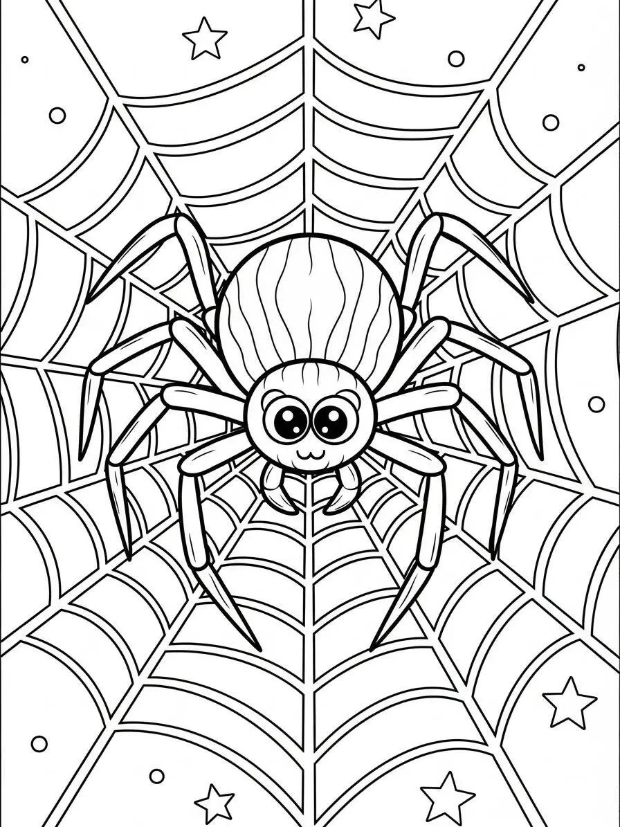 Kawaii-Spinne im Netz zum Ausmalen