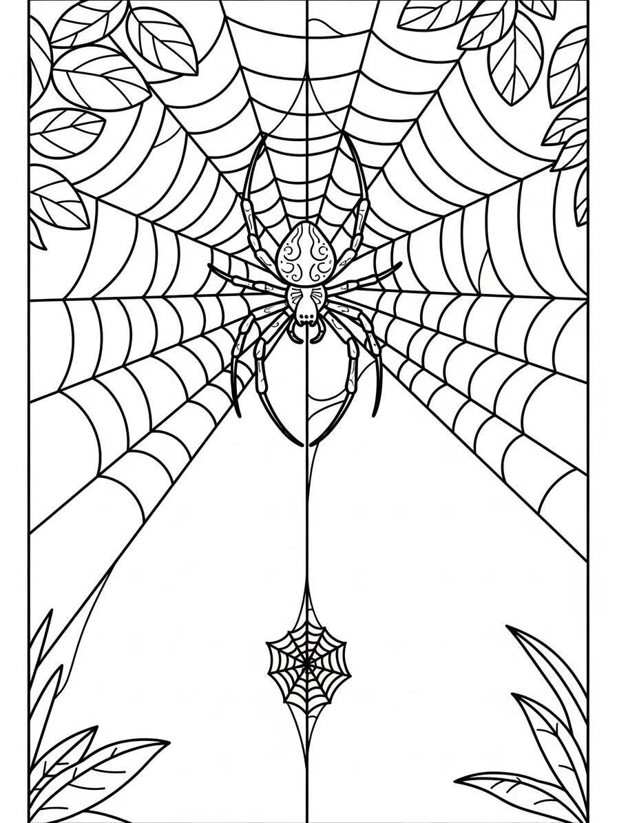 Malvorlage Spinne im Netz
