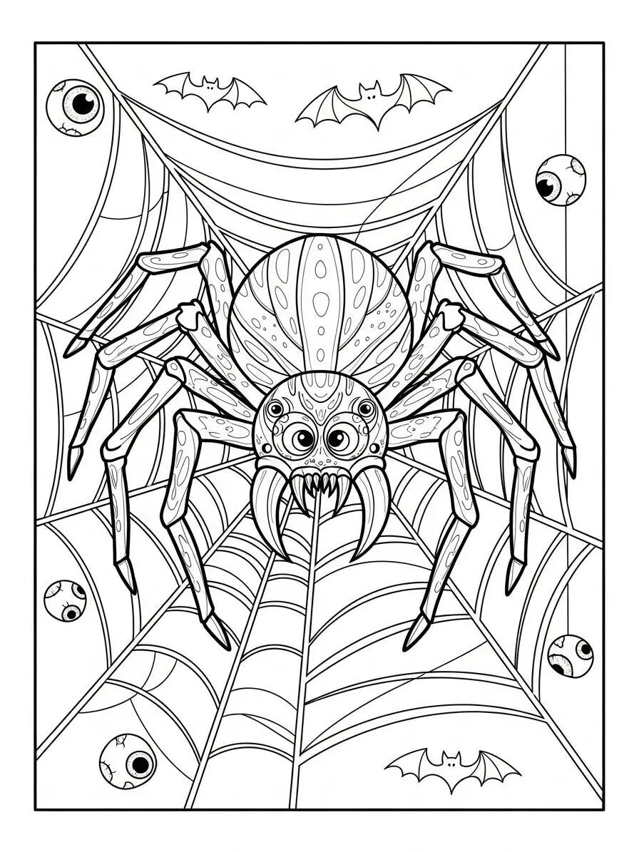 Divertida Dibujo para colorear de Araña en la Web