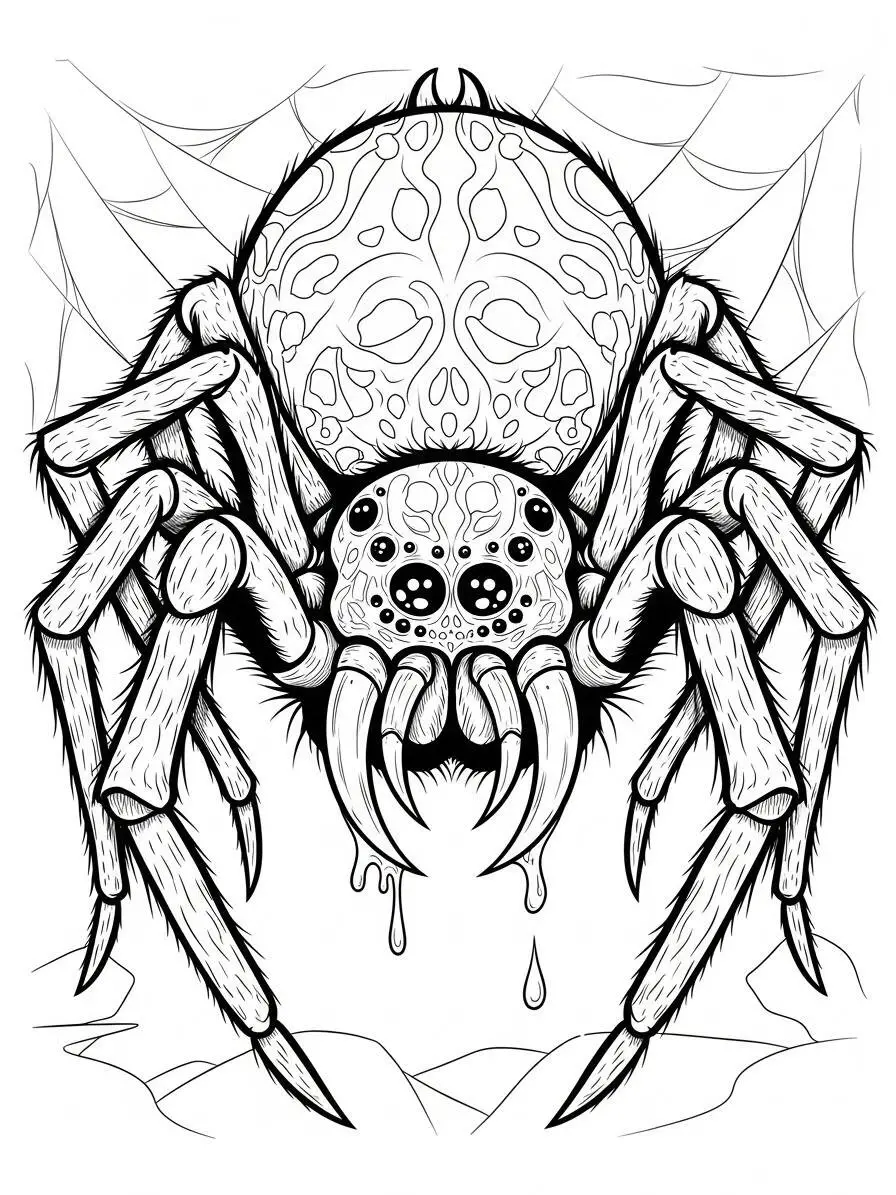 Página detallada para colorear de araña
