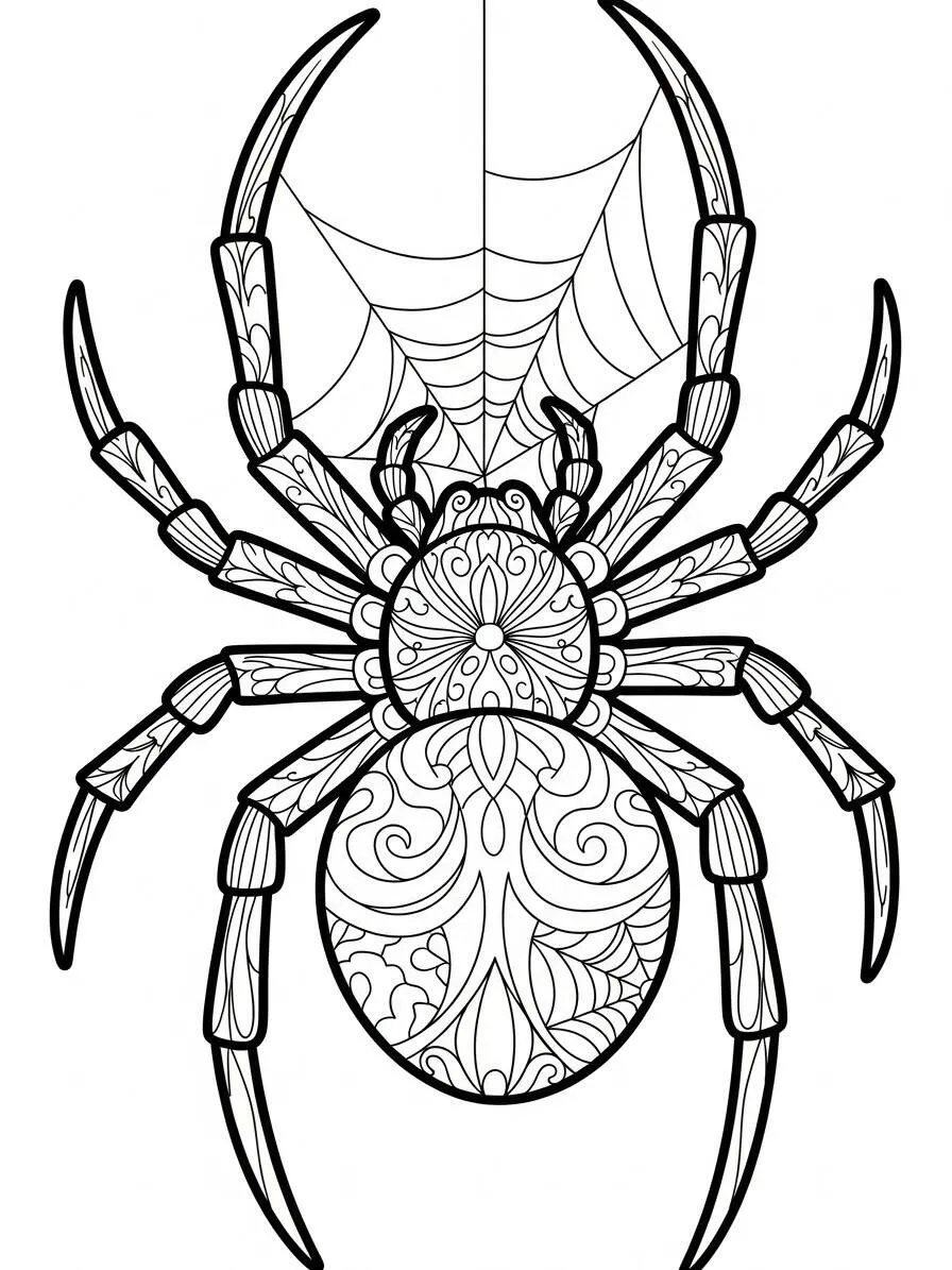 Página para colorear de araña decorativa