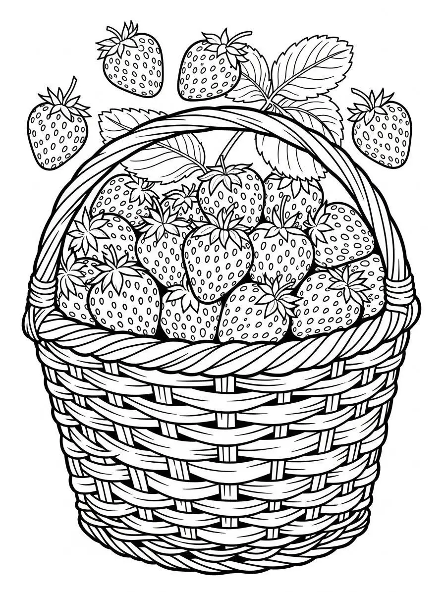 Desenho de Morangos em Cesto para Colorir