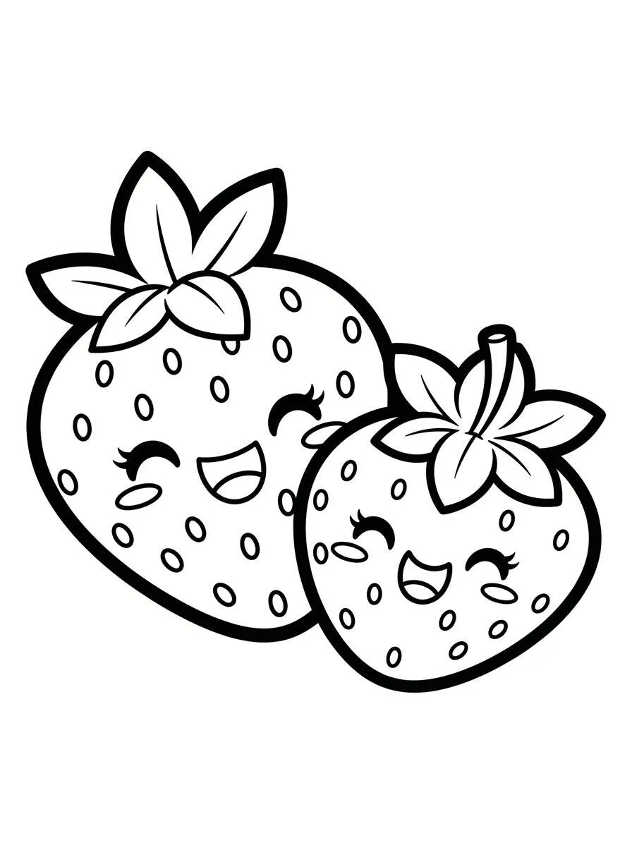 Desenho de Morangos Kawaii para Colorir
