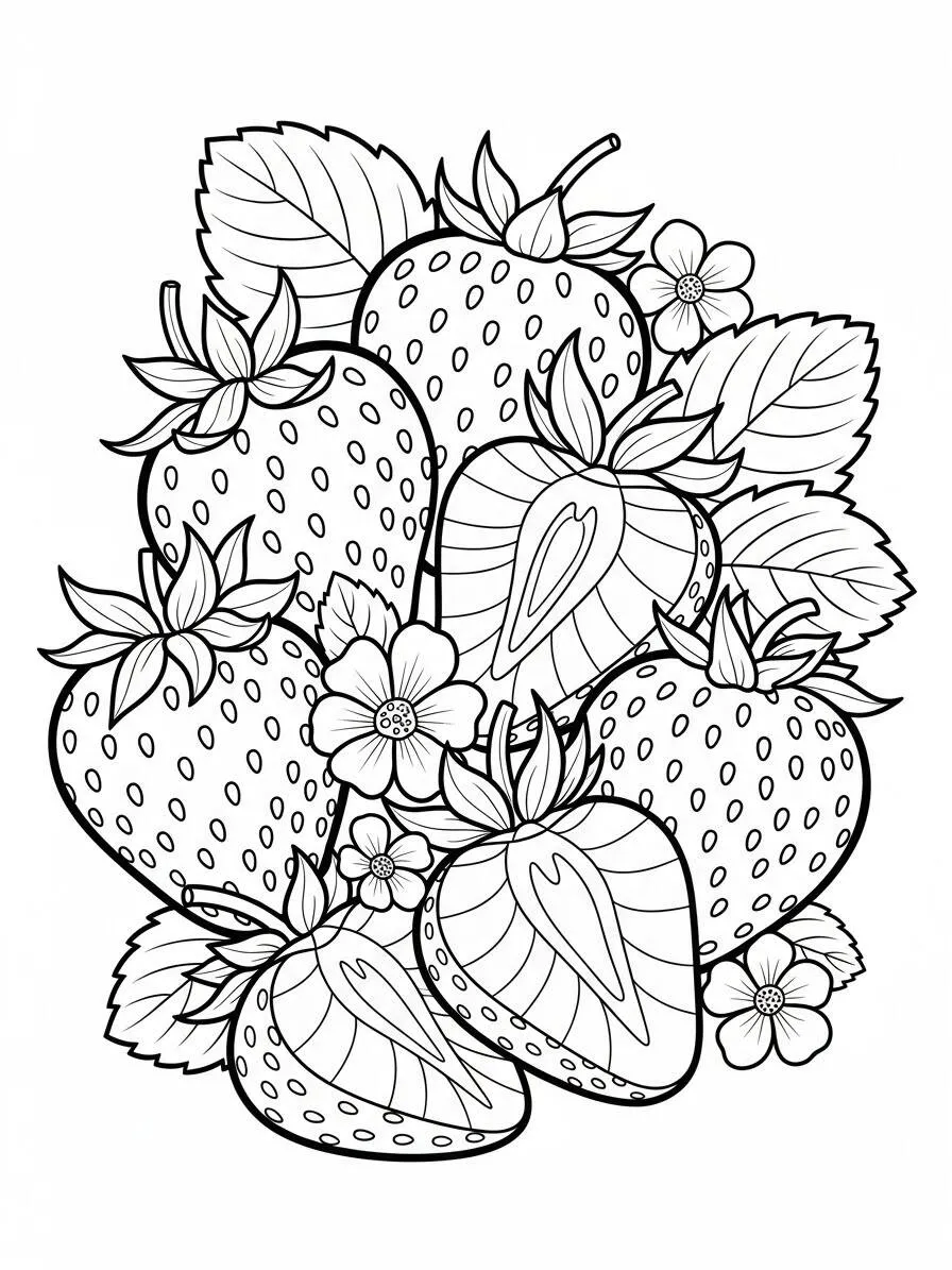 Desenho de Morangos Frescos para Colorir