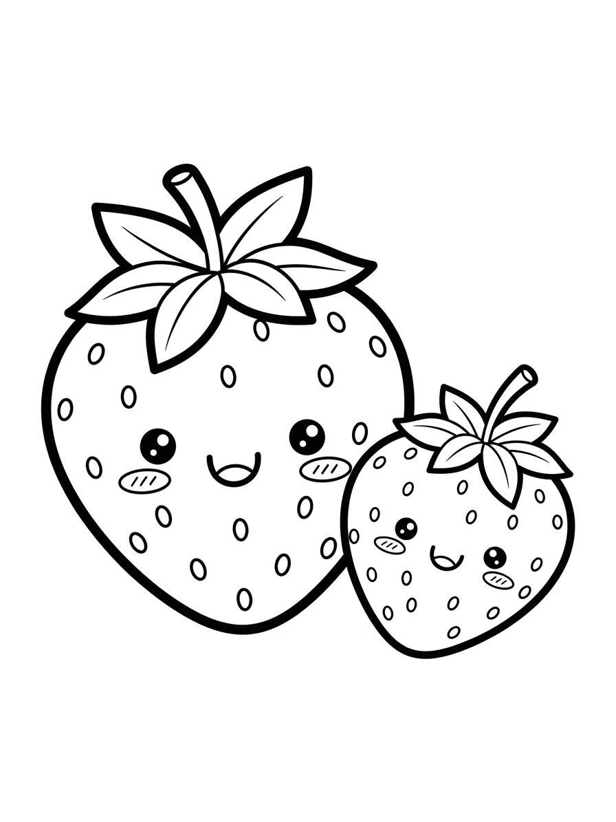 Desenho de Morangos Kawaii para Colorir