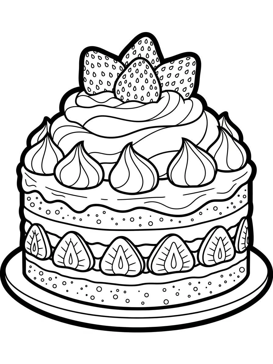 Desenho de Bolo de Morango Delicioso para Colorir