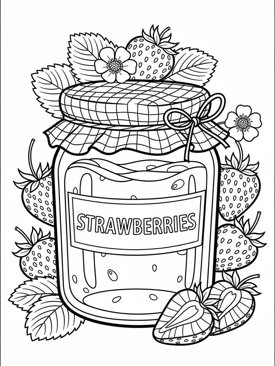 Desenho de Pote de Morangos para Colorir