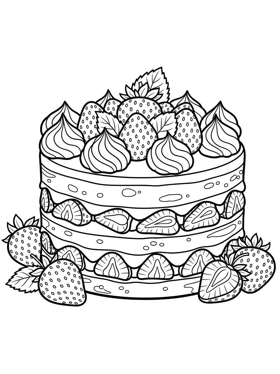 Desenho de Bolo de Morango Delicioso para Colorir