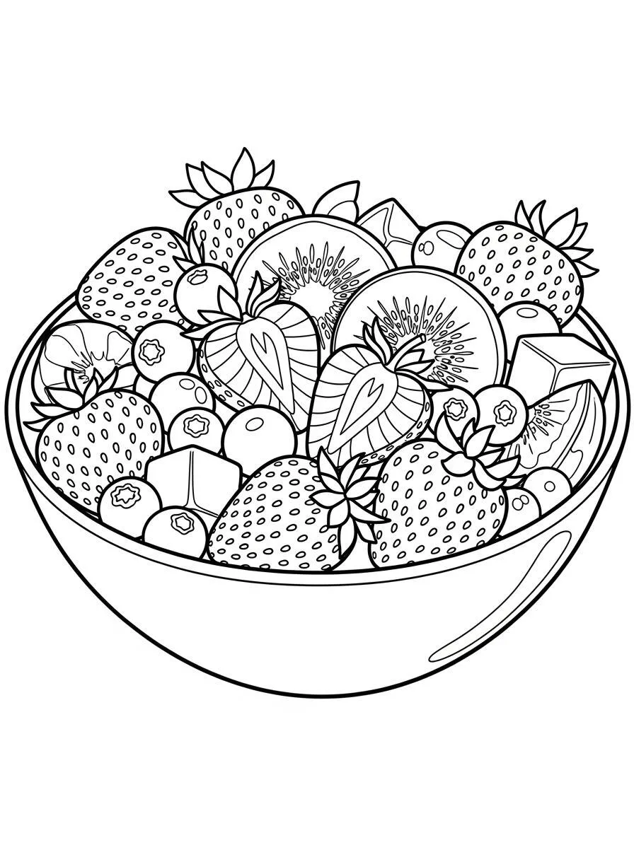 Desenho de Morangos Frescos em uma Tigela para Colorir