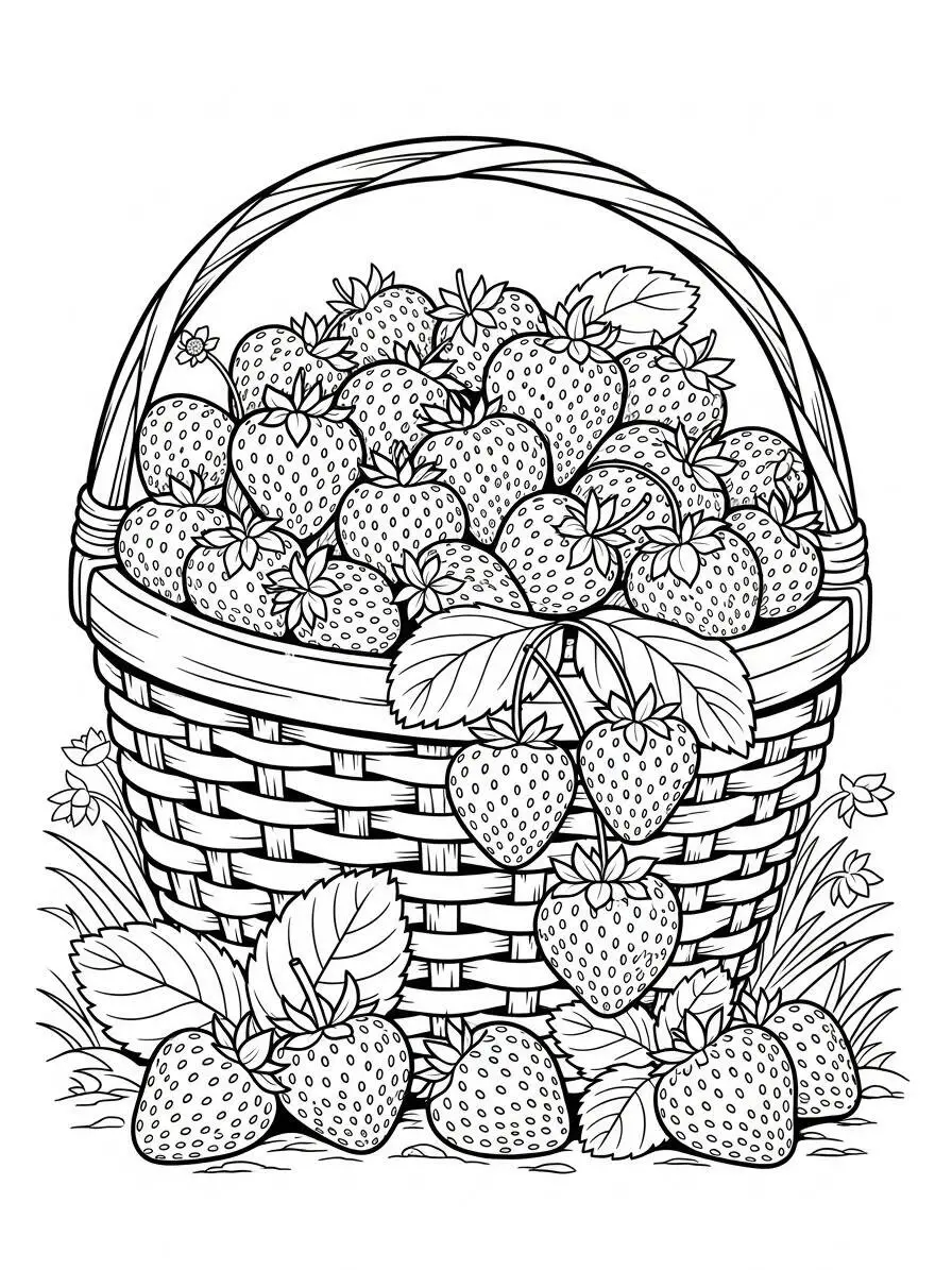 Desenho de Morangos em Cesto para Colorir