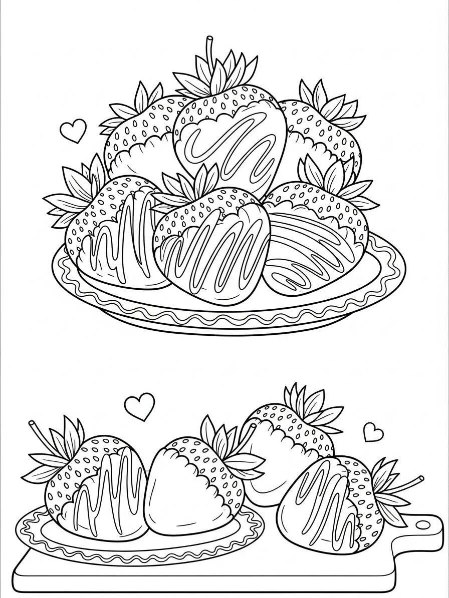 Desenho de Morangos Cobertos com Chocolate para Colorir