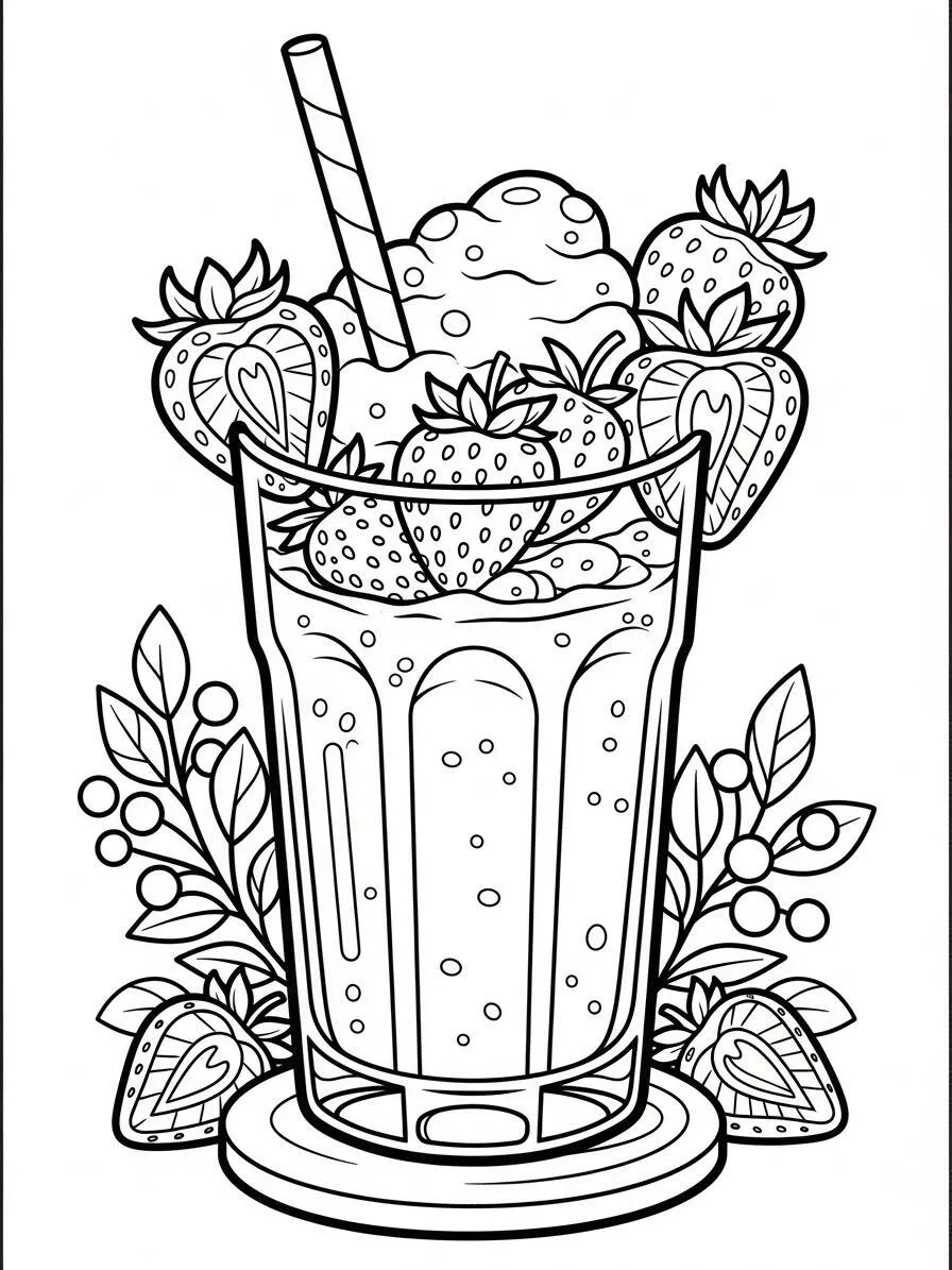Desenho de Milkshake de Morango para Colorir