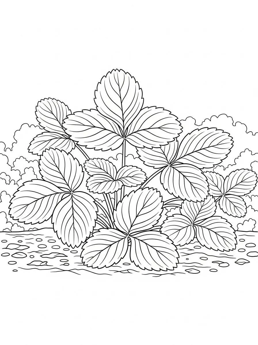 Desenho de Folhas de Morango para Colorir