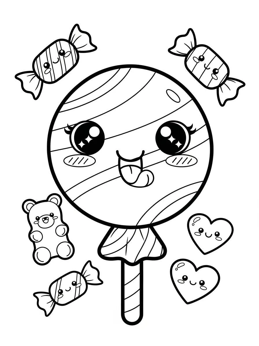 Página Para Colorear De Piruleta Kawaii