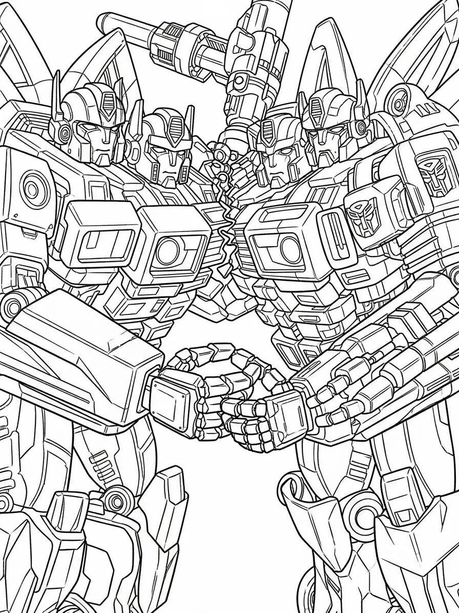 Desenho de Transformers em Batalha para Colorir