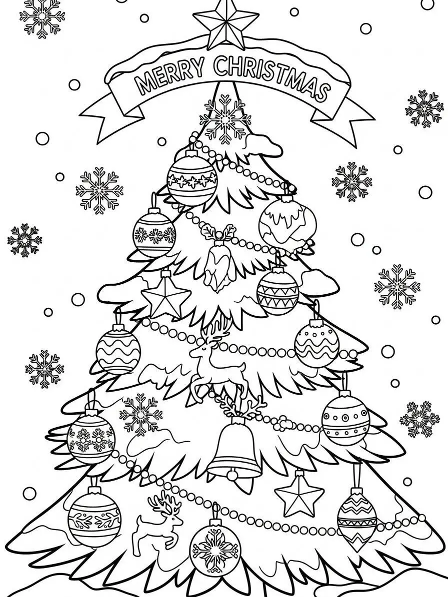 Desenho de Inverno com Árvore de Natal para Colorir
