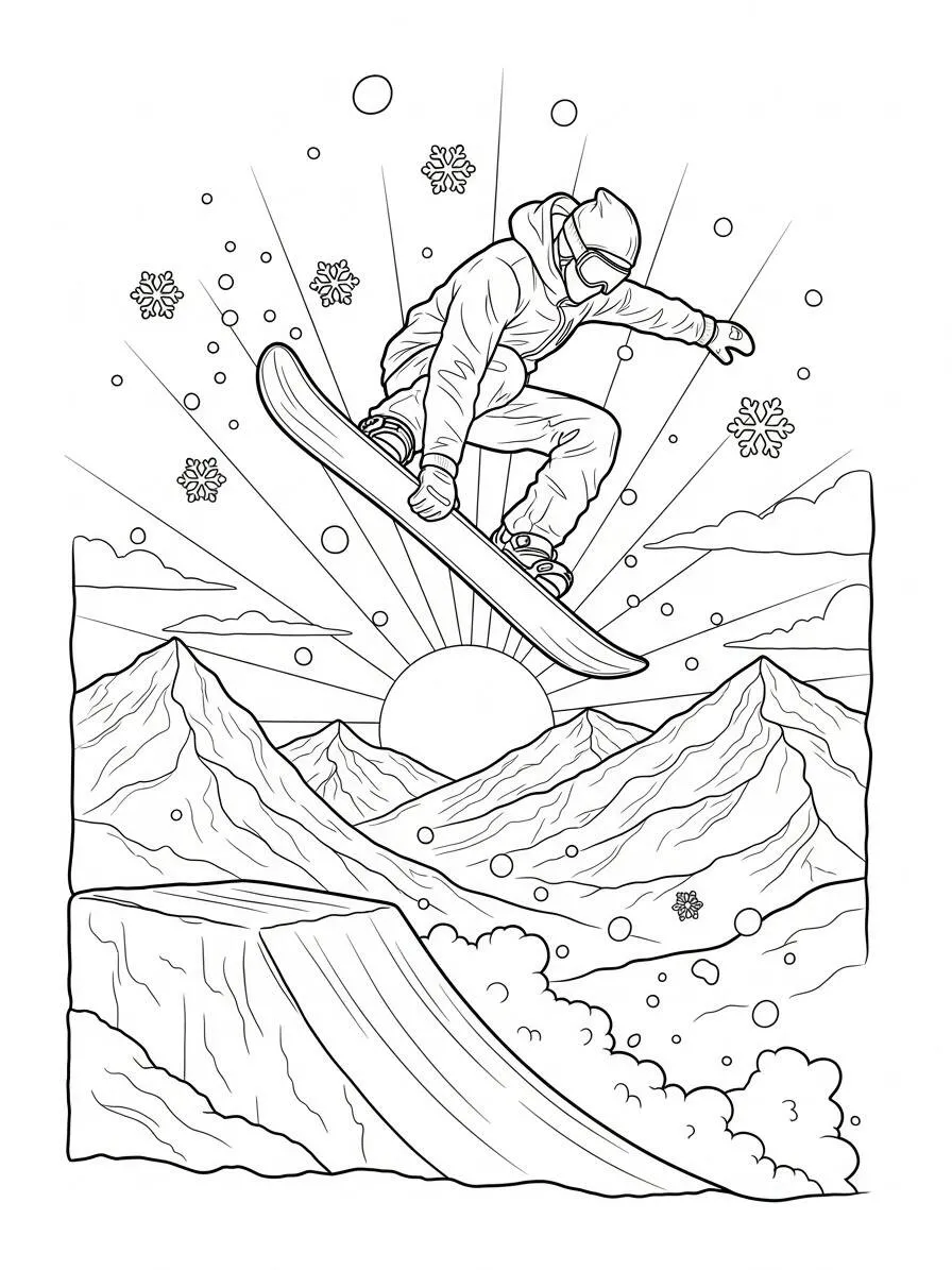 Desenho de Inverno com Snowboarder para Colorir