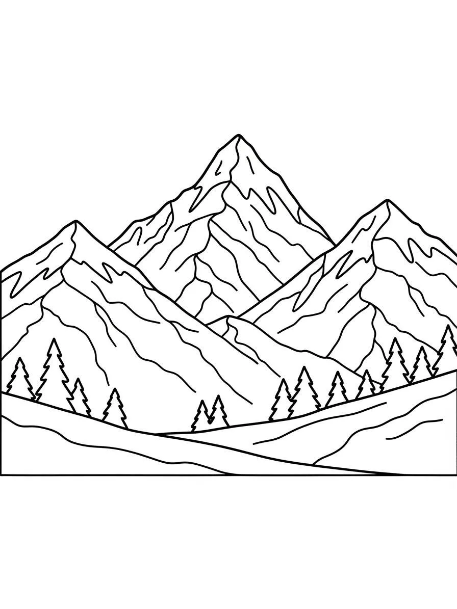 Desenho de Inverno com Montanhas para Colorir