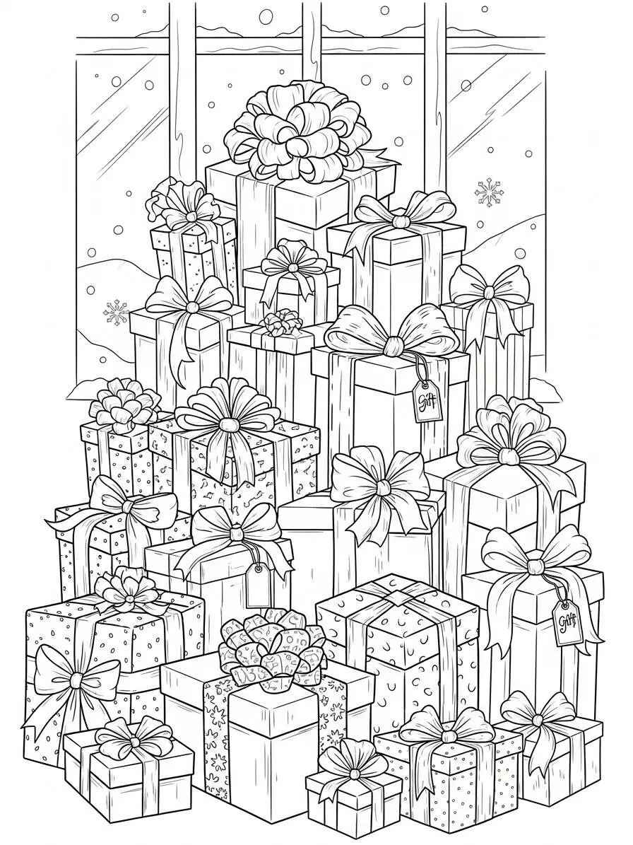 Desenho de Inverno com Presentes para Colorir