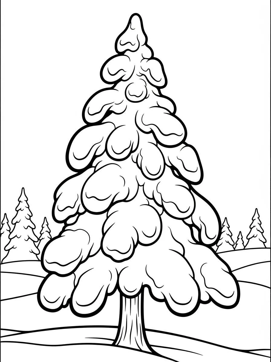 Desenho de Inverno com Árvore Coberta de Neve para Colorir