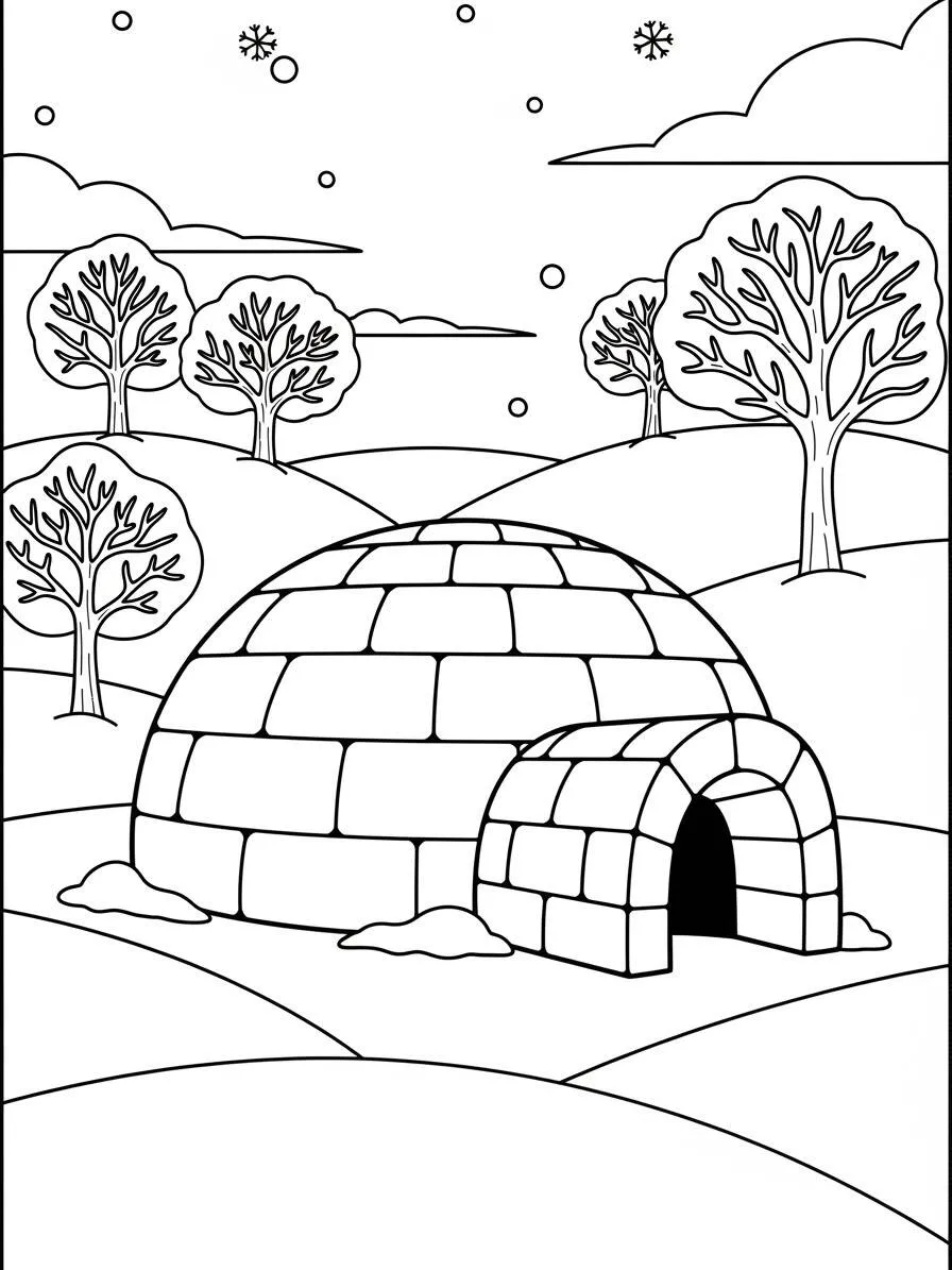 Desenho de Inverno com Igloo para Colorir
