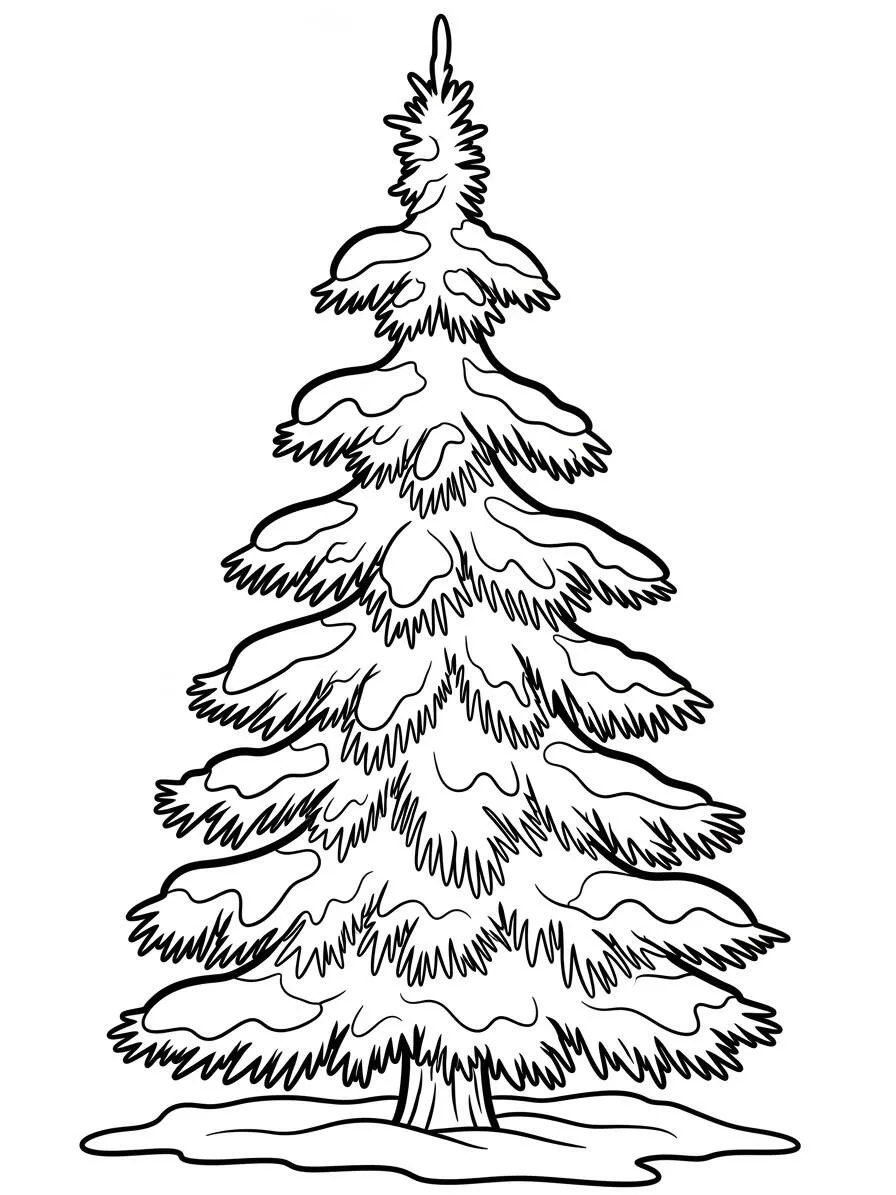 Desenho de Inverno com Árvore de Natal para Colorir