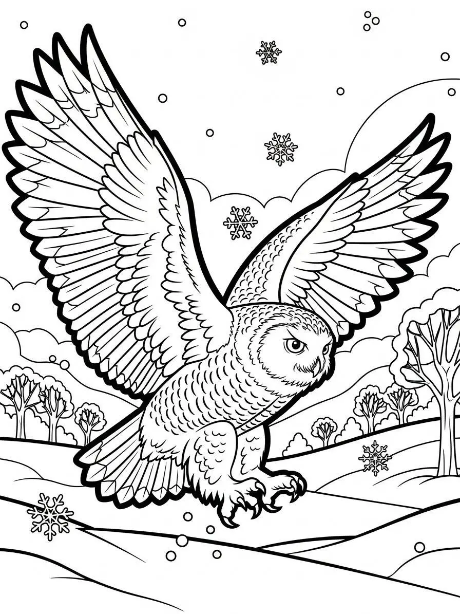 Desenho de Inverno com Coruja para Colorir