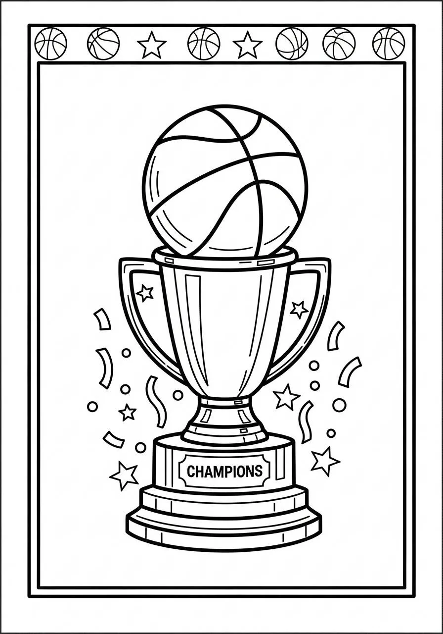Dibujo De Baloncesto Con Trofeo Para Colorear