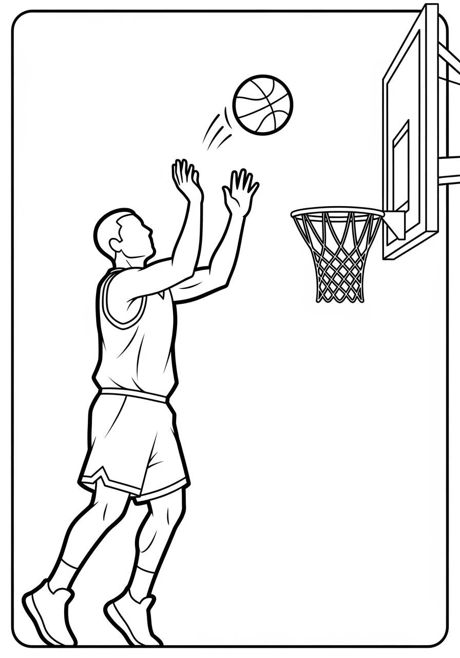 Dibujo para colorear de baloncesto con hombre disparando