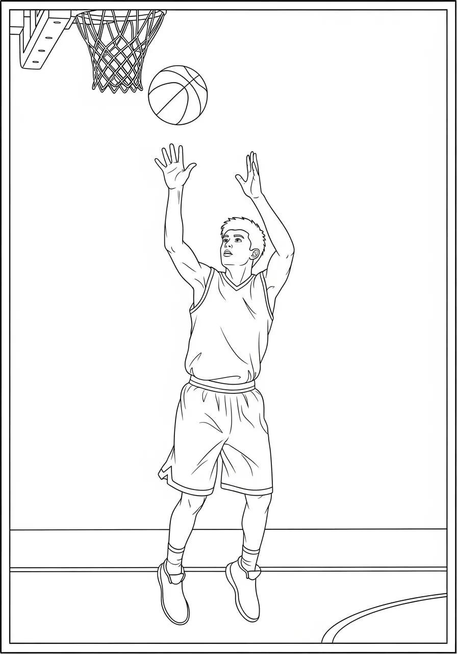 Coloriage de basket-ball avec un homme qui tire