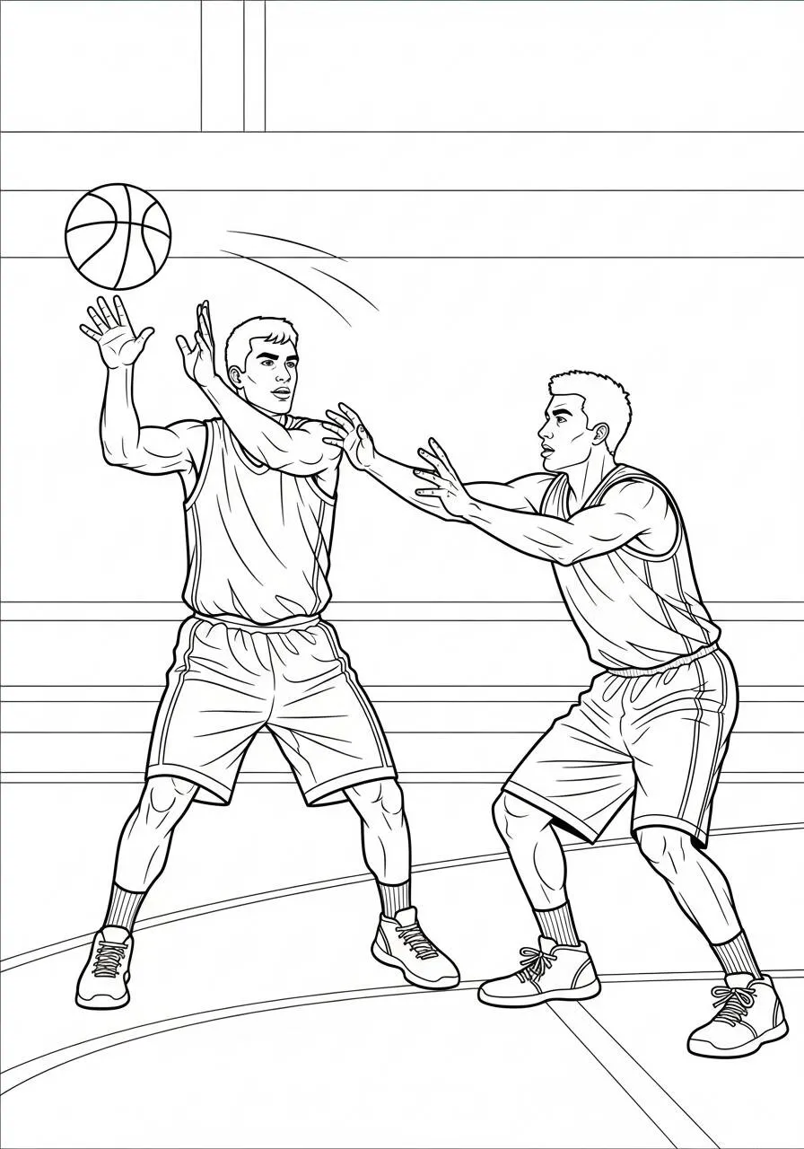 Coloriage de basket-ball avec deux joueurs
