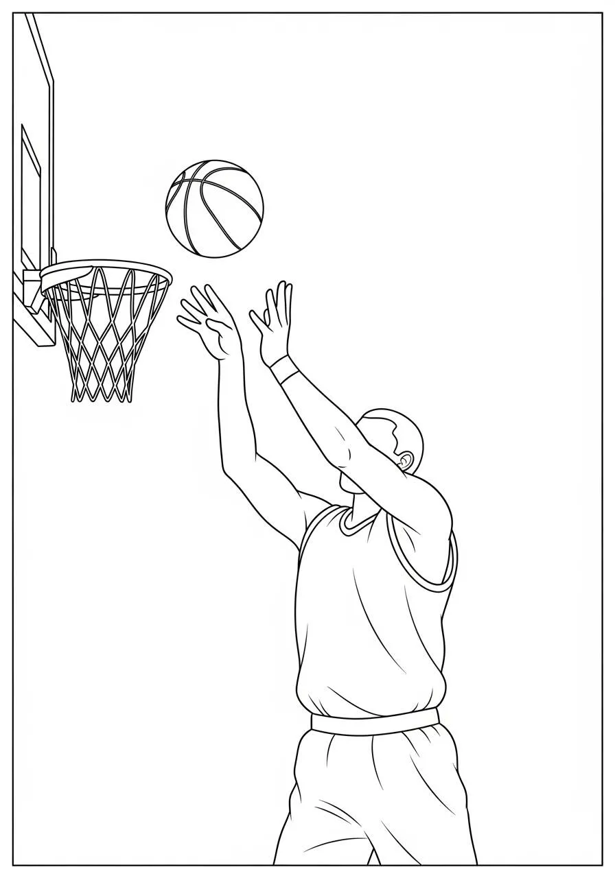 Dibujo para colorear de baloncesto con hombre disparando