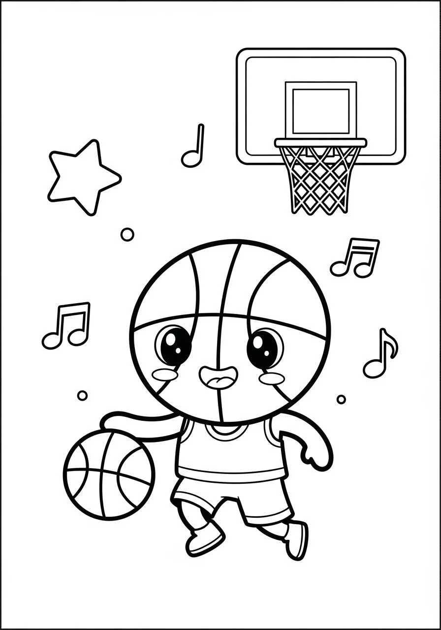 Dibujo de baloncesto con niño feliz jugando para colorear